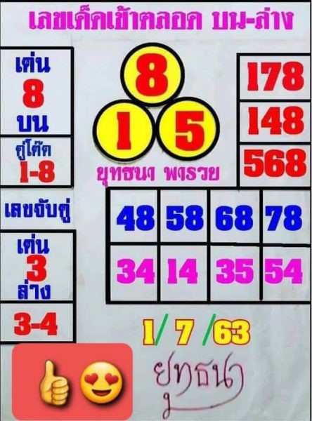 เลขเด็ดหวยยุทธนาพารวย 1/7/63