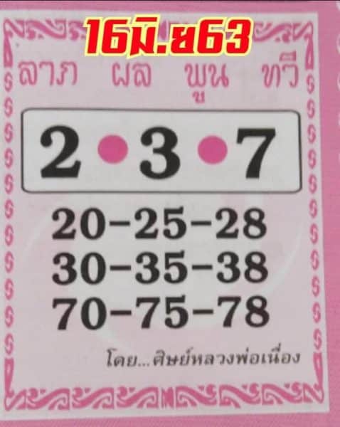 หวยศิษย์หลวงพ่อเนื่อง 16 มิถุนายน 2563