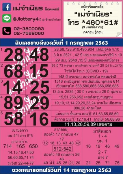 เลขเด็ดหวยแม่จำเนียร 1/7/63