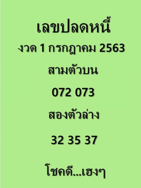 เลขเด็ดหวยเลขปลดหนี้ 1/7/63