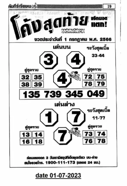 หวยซองโค้งสุดท้าย 1/7/66