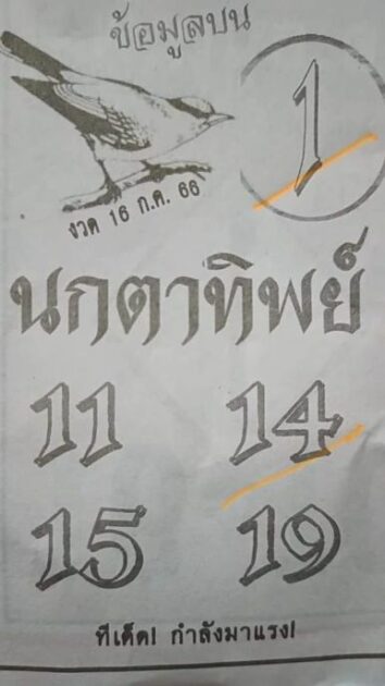 หวยซองนกตาทิพย์ 16/7/66
